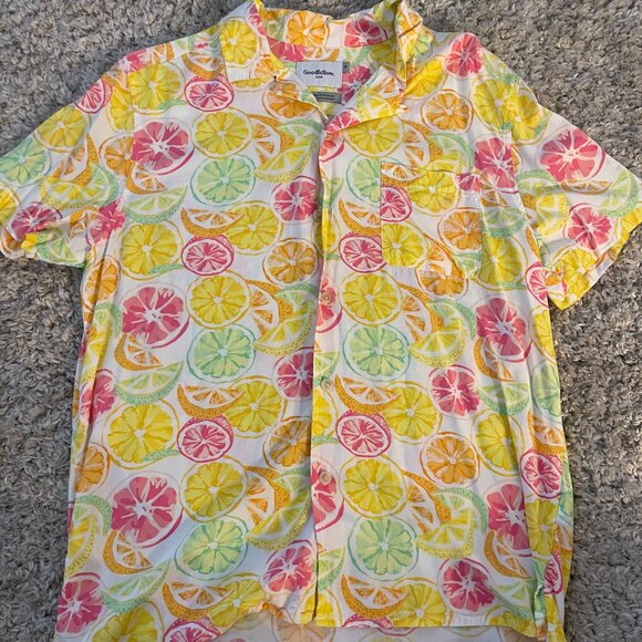 Goodfellow & Co Citrus Print Short Sleeve Button Up Shirt M - Picture 3 of 7